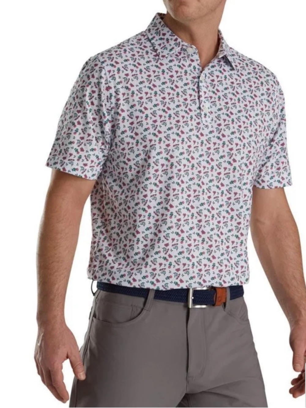 FootJoy ProDry Mini Floral Golf Polo White Watermelon Sea Green NWT XL